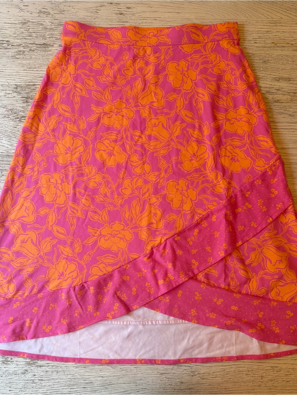 MLM Pink and Orange Floral Wrap Midi Skirt